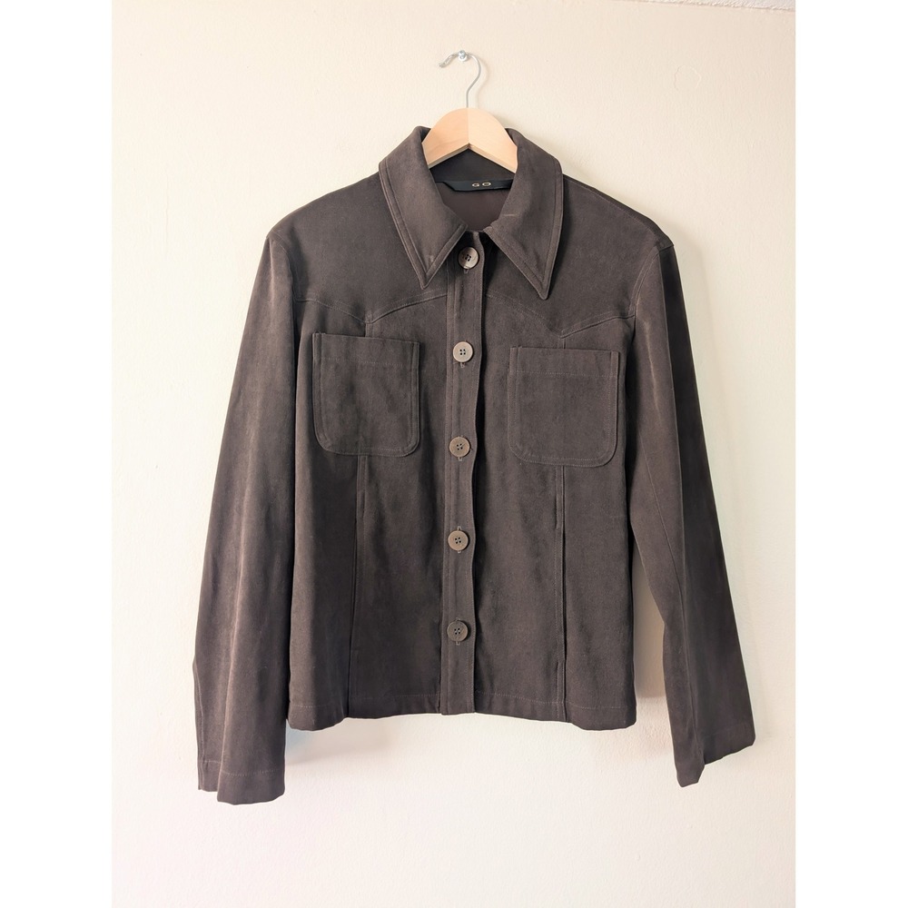 Espresso‎ Brown Twill Button Up Shirt Retro Western Vintage Boho Earthy Sz 2